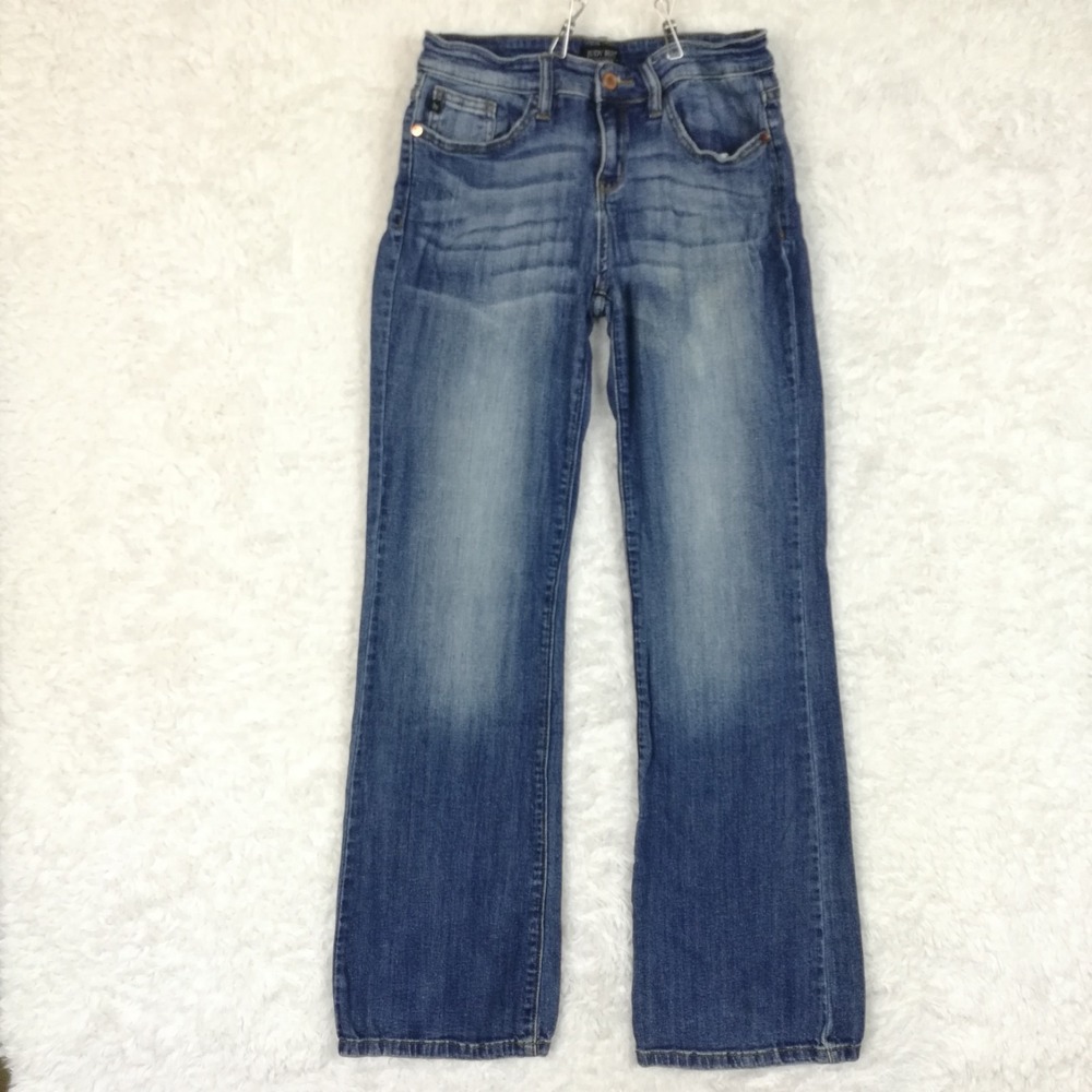Judy Blue Womens Boot Cut Blue Denim Mid Rise Whiskering Medium Wash 9